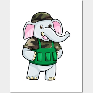 Elephant as Soldier with Uniform & Helmet Posters and Art